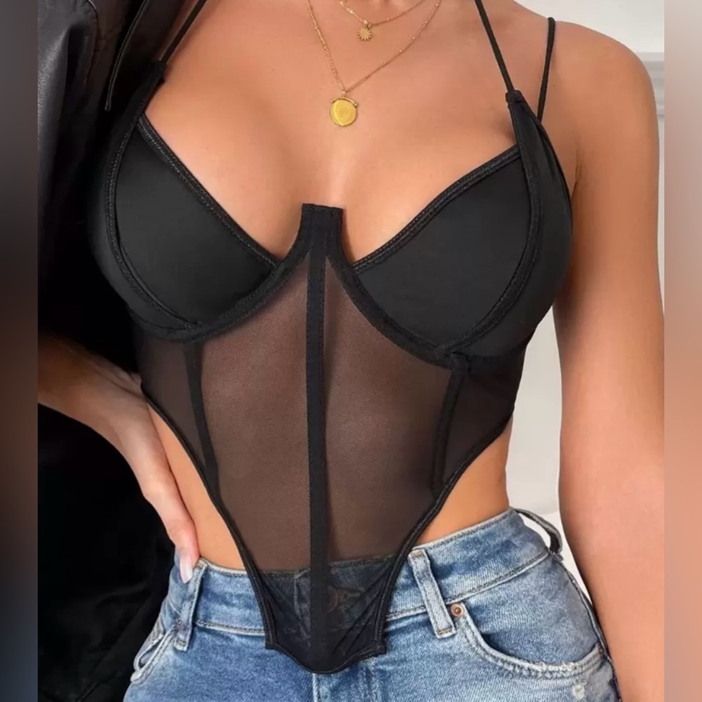 Solid Lace-up Tie Bow Tank…Color: Black….Sz: Large…New